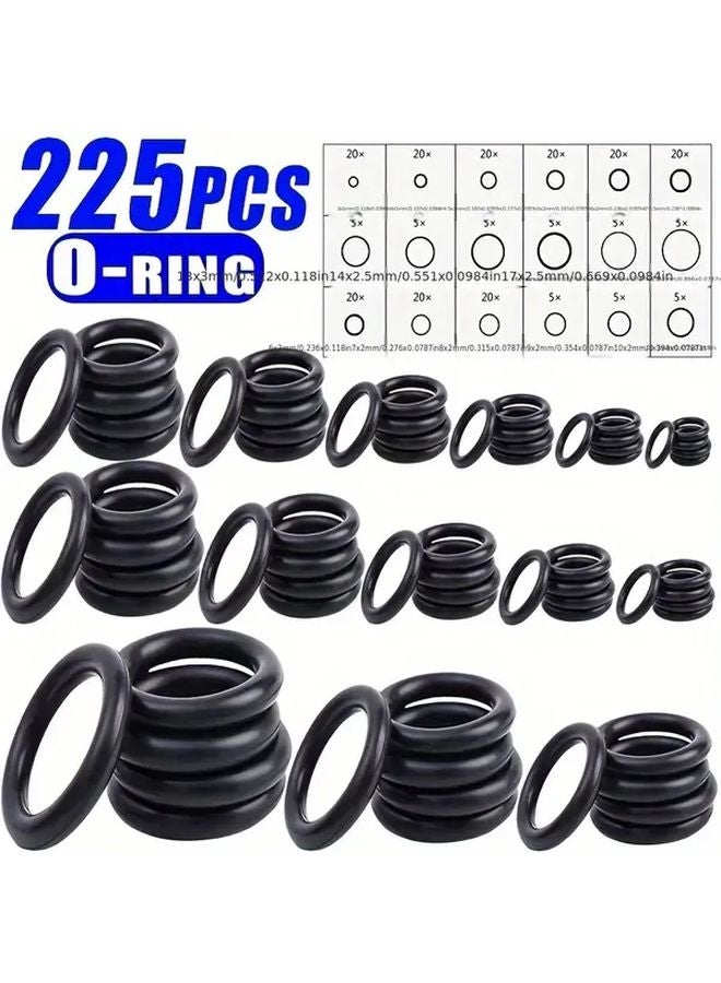 225pcs O Ring Assortment Set With Bag 6 18mm Durable Synthetic Rubber Seals Automotive - Image 1