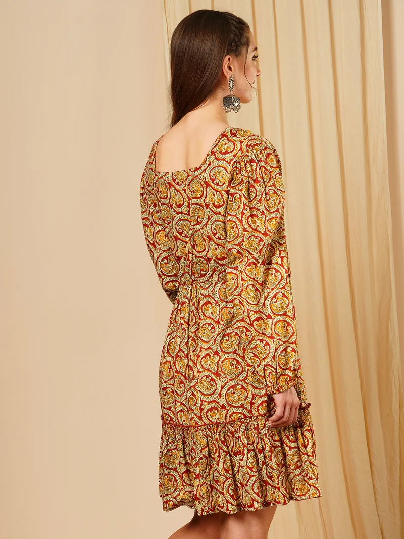 جلو باص فستان جلابيه نسائي مطبوع بنقوش عرقية من جلوبس