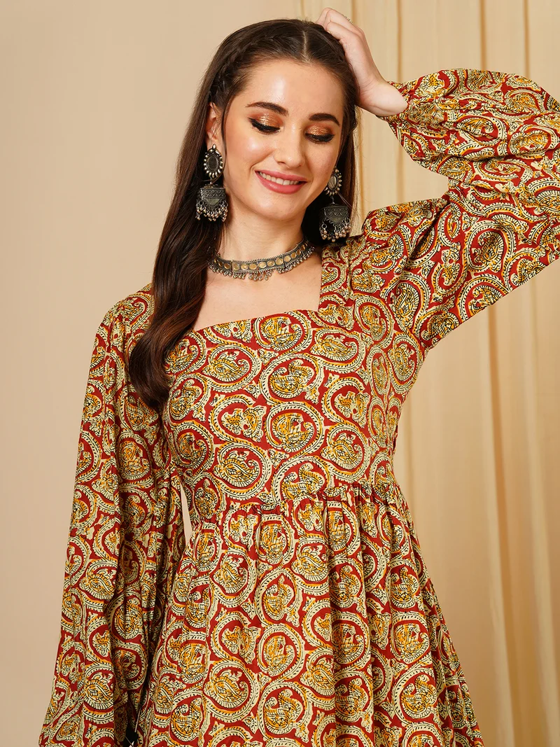 جلو باص فستان جلابيه نسائي مطبوع بنقوش عرقية من جلوبس