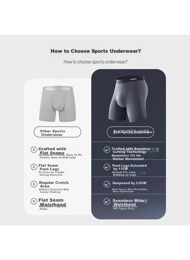 LANG SHA Langsha 3-pack Men's Sports Underwear Silk Antibacterial Crotch Running Long Anti-friction Leg Boxer Briefs Three-quarter Training Pants - Image 3
