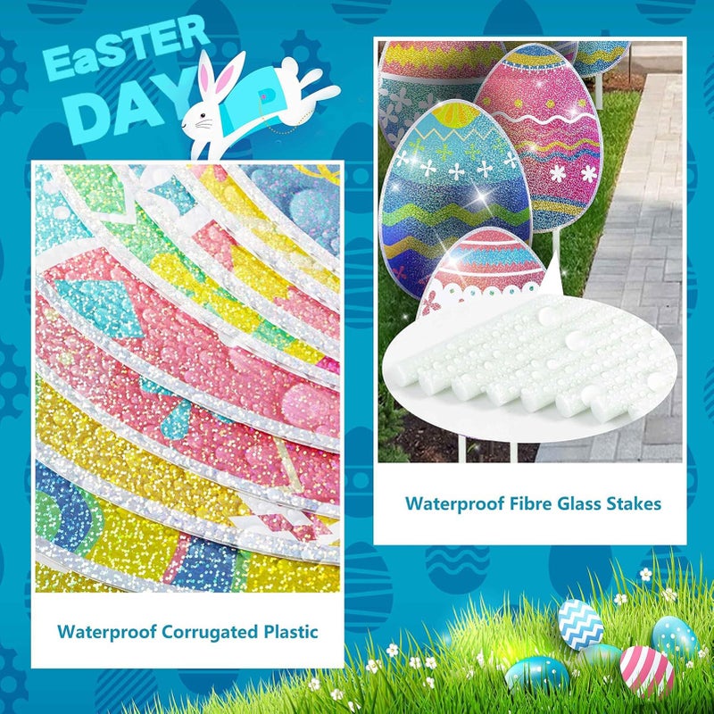 MNKXL 12-Piece Glitter Easter Yard Signs,Extra Large Sparkling Garden Egg Stakes,Waterproof Laser Printed Outdoor Decor for Easter Sidewalk - Image 3