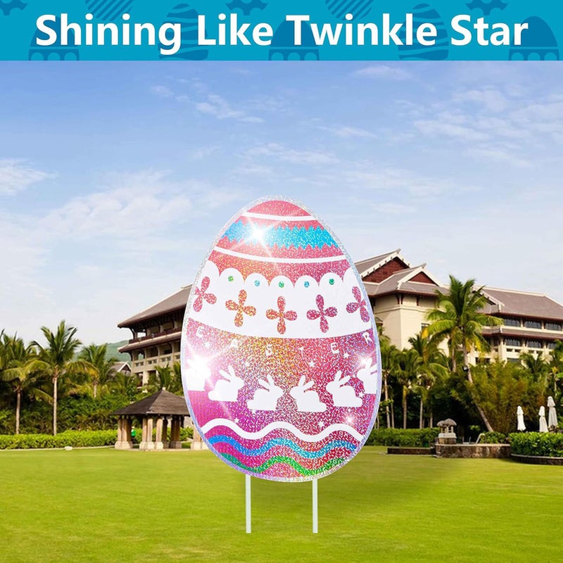 MNKXL 12-Piece Glitter Easter Yard Signs,Extra Large Sparkling Garden Egg Stakes,Waterproof Laser Printed Outdoor Decor for Easter Sidewalk - Image 5
