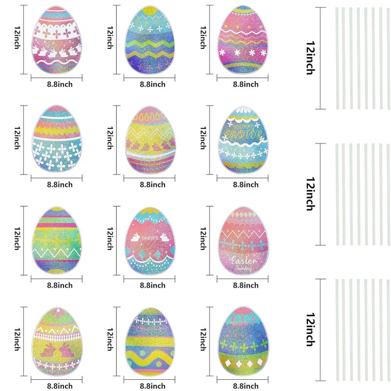 MNKXL 12-Piece Glitter Easter Yard Signs,Extra Large Sparkling Garden Egg Stakes,Waterproof Laser Printed Outdoor Decor for Easter Sidewalk - Image 2