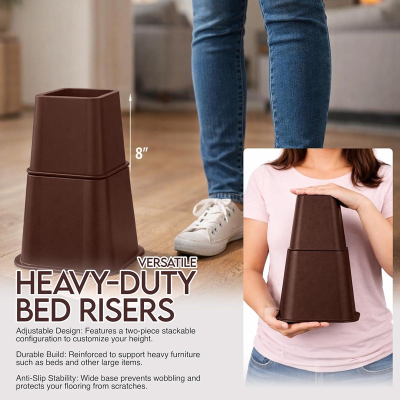 Utopia Bedding Adjustable Bed Furniture Risers - Elevation in Heights 3, 5 or 8 Inch Heavy Duty Risers for Beds - Supports up to 1,300 lbs - (Set of 4 Riser, Reddish Brown) - Image 3