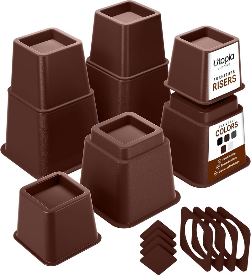 Utopia Bedding Adjustable Bed Furniture Risers - Elevation in Heights 3, 5 or 8 Inch Heavy Duty Risers for Beds - Supports up to 1,300 lbs - (Set of 4 Riser, Reddish Brown) - Image 1