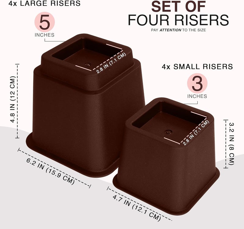Utopia Bedding Adjustable Bed Furniture Risers - Elevation in Heights 3, 5 or 8 Inch Heavy Duty Risers for Beds - Supports up to 1,300 lbs - (Set of 4 Riser, Reddish Brown) - Image 2