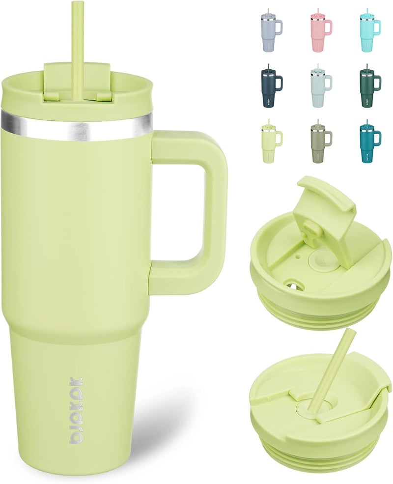 BJPKPK Tumbler With Handle And Straw 30oz Insulated Tumbler Cups With Lid Stainless Steel Travel Coffee Mug,Macaron Green - Image 1