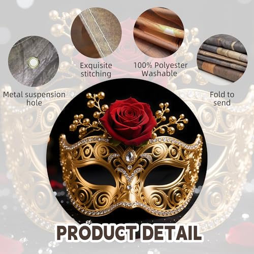 Dormirpilow Venetian Mardi Gras Backdrop 7x5FT, Masquerade Backdrop for Masquerade Party Decorations, Carnival Glitter Peacock Green Mask Photography Backgrounds Studio Prop (Metallic Gold) - Image 4
