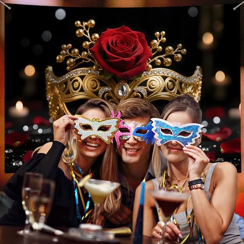 Dormirpilow Venetian Mardi Gras Backdrop 7x5FT, Masquerade Backdrop for Masquerade Party Decorations, Carnival Glitter Peacock Green Mask Photography Backgrounds Studio Prop (Metallic Gold) - Image 5