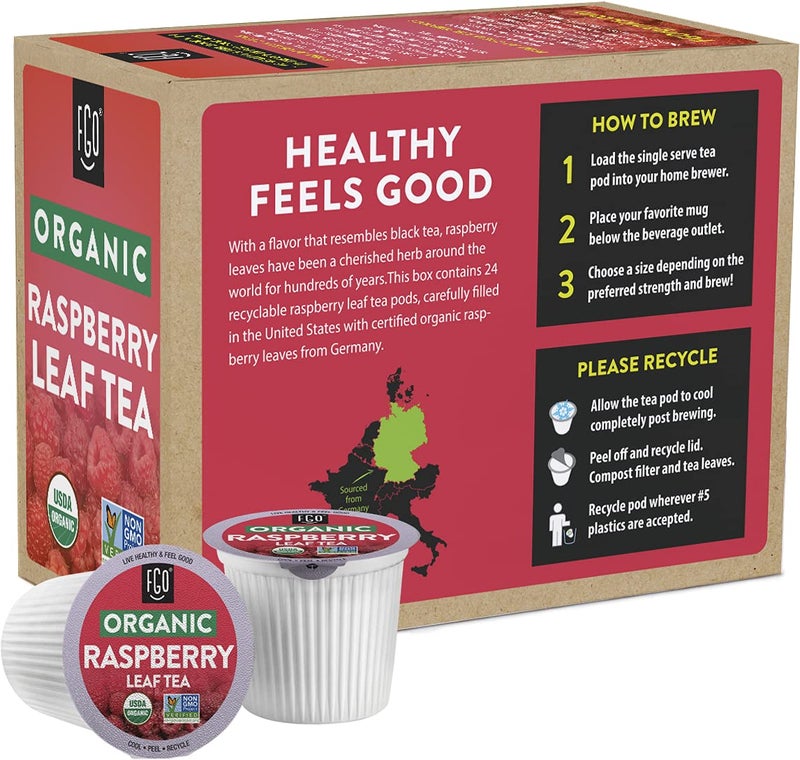 FGO Organic Raspberry Leaf Tea K-Cup Pods for Keurig, 24 Count (Pack of 1), Naturally Caffeine-Free Herbal Tea, USDA Organic, Non-GMO, & Recyclable - Image 3