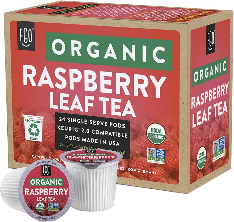FGO Organic Raspberry Leaf Tea K-Cup Pods for Keurig, 24 Count (Pack of 1), Naturally Caffeine-Free Herbal Tea, USDA Organic, Non-GMO, & Recyclable - Image 2