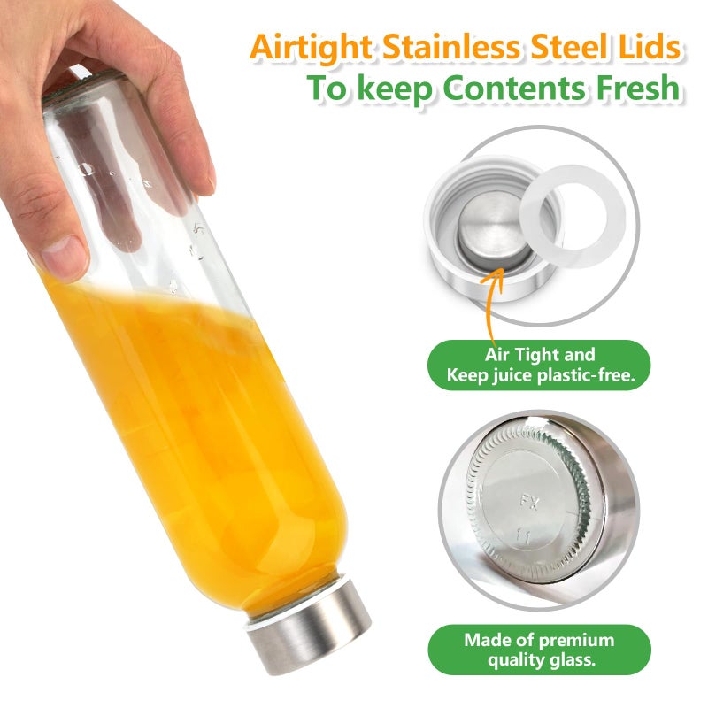 Zukro 24 Pack Glass Water Bottles with Lids 18 oz, Reusable Clear Juice Bottles With Stainless Steel Airtight Cap for Juicing, 100% Leak Proof Juice container Drinking Jar, Fridge Safe, BPA Free - Image 4