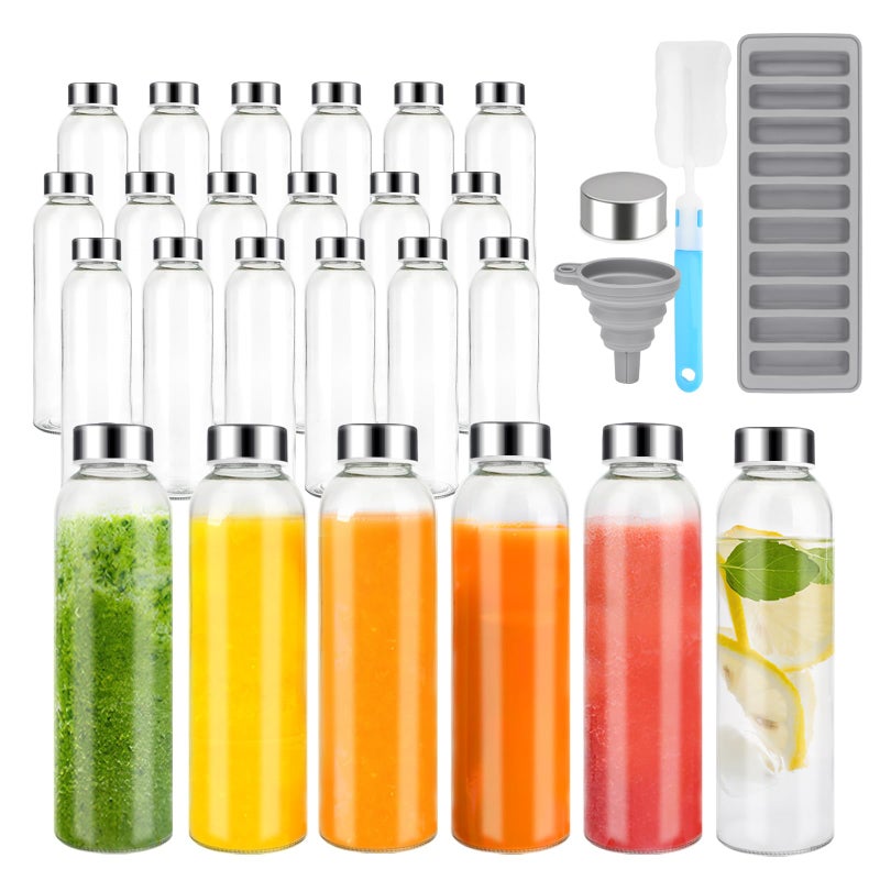 Zukro 24 Pack Glass Water Bottles with Lids 18 oz, Reusable Clear Juice Bottles With Stainless Steel Airtight Cap for Juicing, 100% Leak Proof Juice container Drinking Jar, Fridge Safe, BPA Free - Image 1