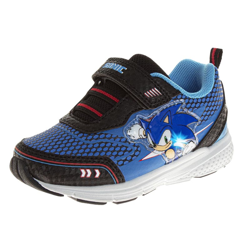 Josmo Kids Sonic The Hedgehog Sneakers LED Light Up Shoe - Slipon Laceless Casual Fashion Athletic Shoes for Boys - Blue Black (Size 7 Toddler) - Image 1