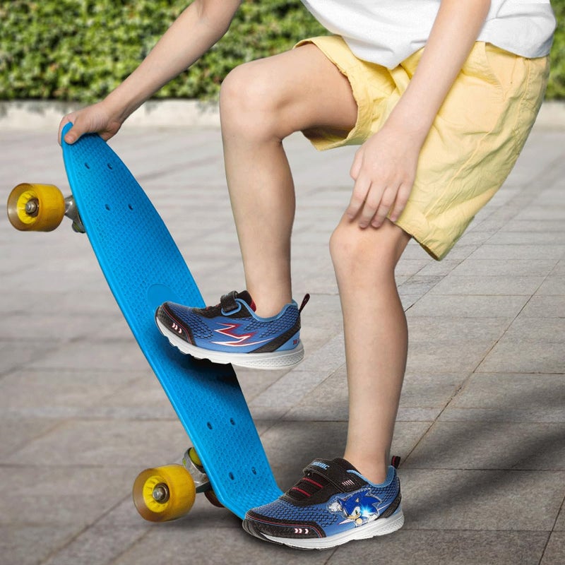 Josmo Kids Sonic The Hedgehog Sneakers LED Light Up Shoe - Slipon Laceless Casual Fashion Athletic Shoes for Boys - Blue Black (Size 7 Toddler) - Image 2