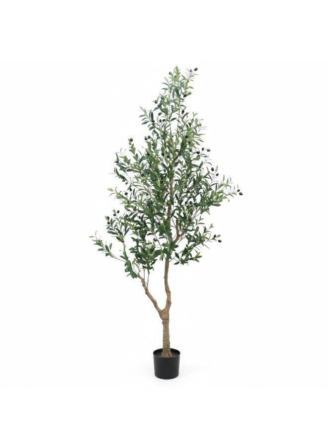 Sharpdo 210cm/7ft Artificial Olive Tree, Lifelike Faux Plant with Realistic Leaves and Olives, Adjustable Branches, for Indoor Home, Living Room, Office, Patio and Aesthetic Decor - Image 1