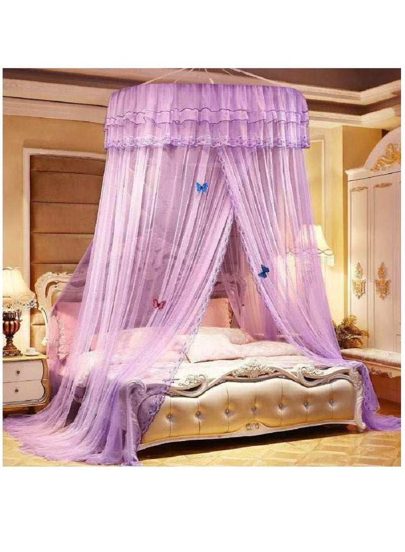 Round Dome Canopy Lace Polyester Bed Mosquito Net (Purple)