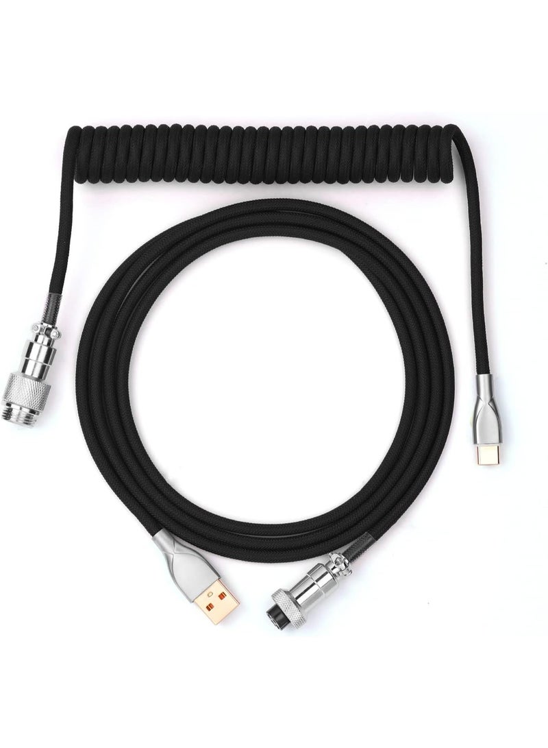 ابوماكر كابل بطول 1.8 متر، ملفوف من النوع C إلى USB A، مصنوع من مادة TPU، مناسب للوحات مفاتيح الألعاب والهواتف المحمولة (أسود) - Image 1