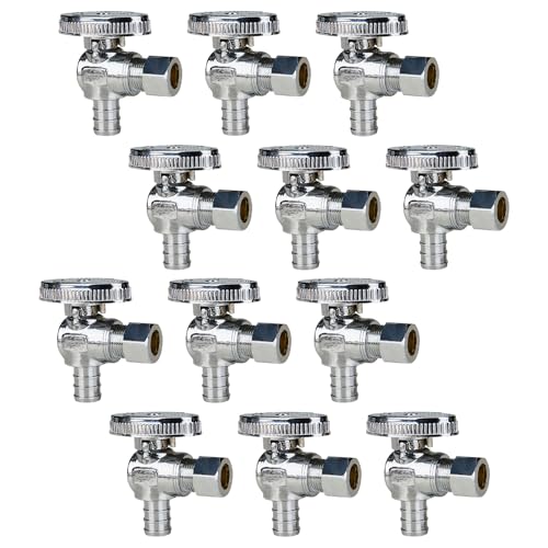 SUNGATOR 12-Pack Angle Stop Valve, 1/2" PEX x 3/8" OD Compression, Quarter Turn Chrome Plated, 1/2 inch Pex Shut Off Valves for Faucet and Toilet, UPC Certified - Image 1