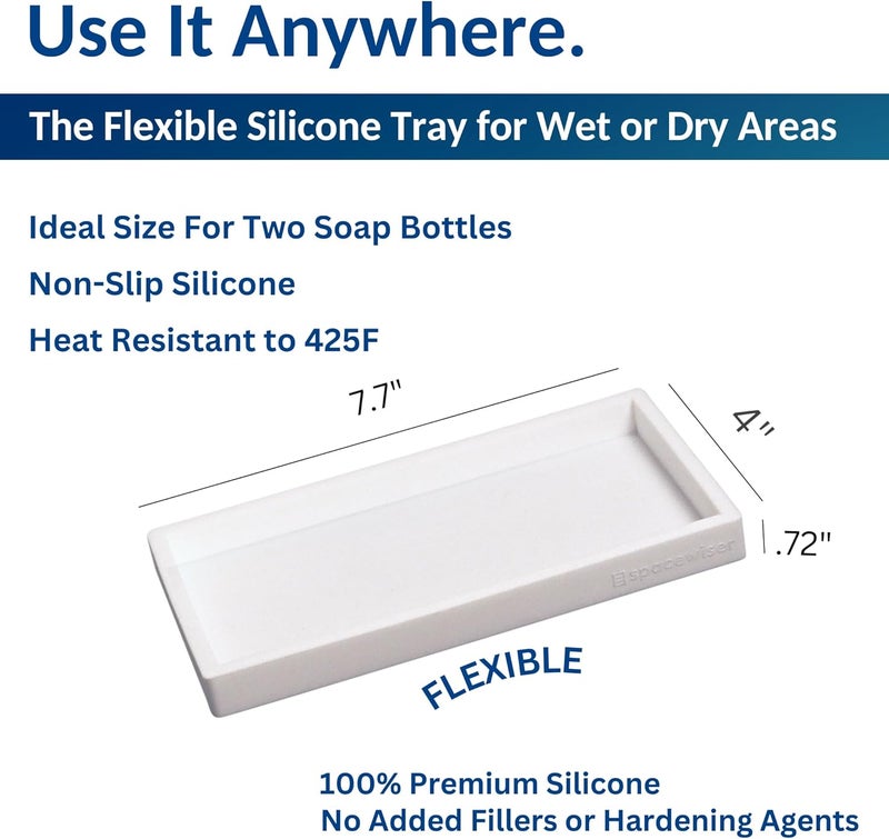 Spacewiser Countertop and Vanity Tray - 2 PC Small 7.7" Silicone Bathroom Trays, Kitchen Soap Tray, Dish Sponge Soap Holder Kitchen Sink Organizer Caddy, Bathroom Counter Trays for Lotion Dispenser - Image 3