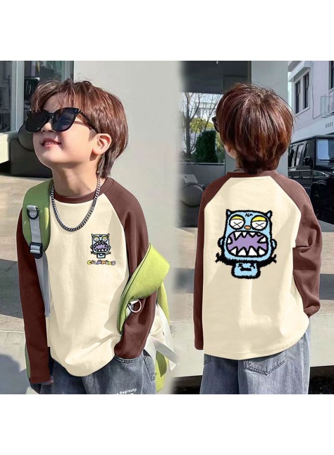 Children's Autumn And Winter New Round Neck German Velvet Bottoming Shirt, Warm Splicing T-shirt, Boys' Cartoon Top - Image 1