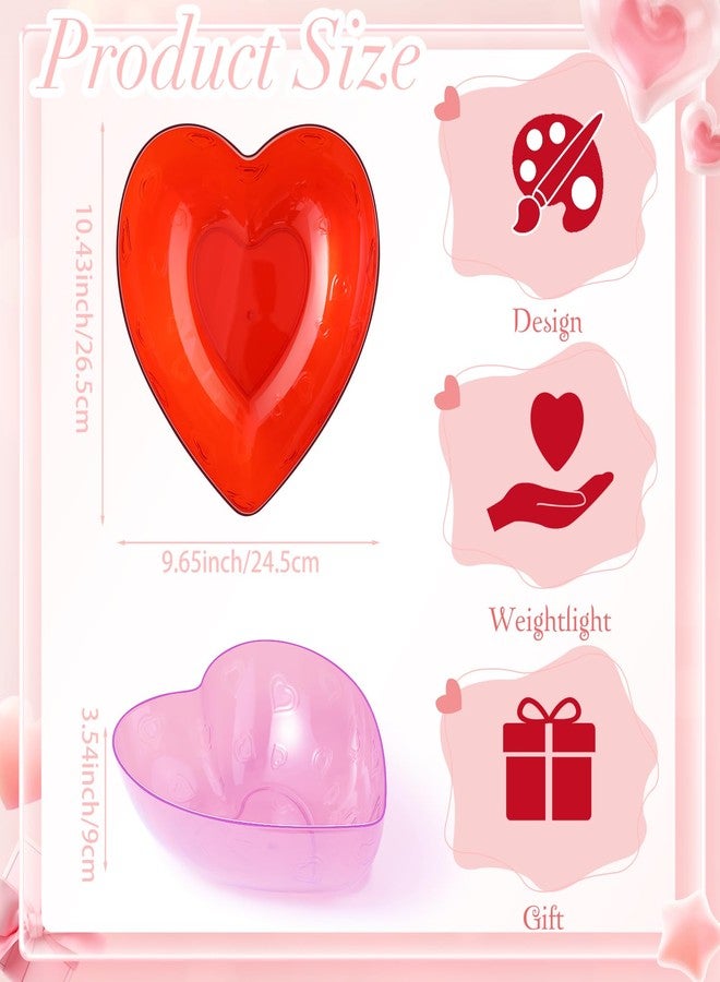 Wiwiqing 2 Pcs Heart Shape Dish 9.65 Inch Valentine Candy Bowl Dishes Plastic Love Fruit Plate Dessert Snack Salad Bowl for Home Valentine Anniversary Wedding (Red and Pink,Heart) - Image 2