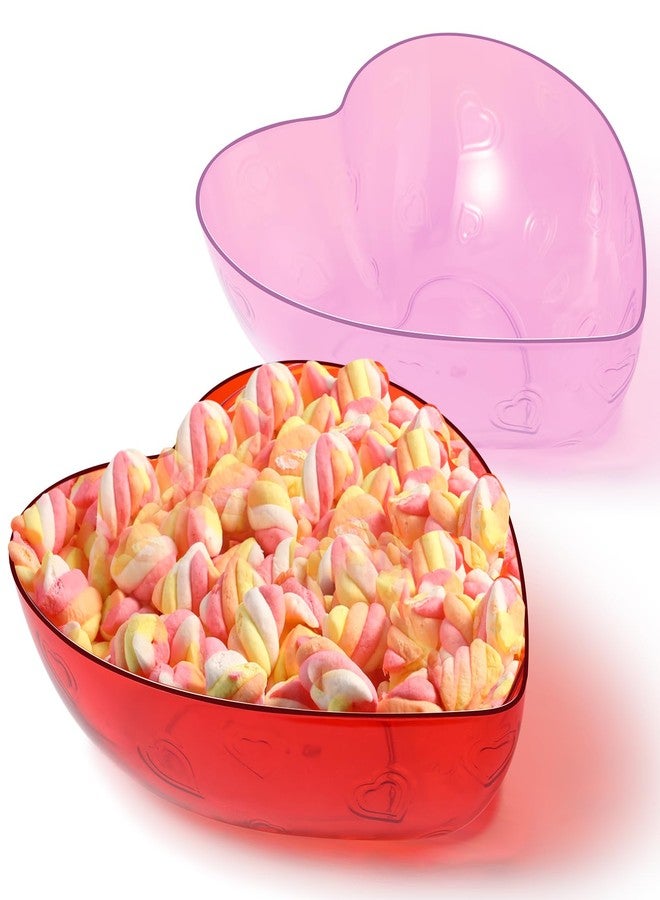 Wiwiqing 2 Pcs Heart Shape Dish 9.65 Inch Valentine Candy Bowl Dishes Plastic Love Fruit Plate Dessert Snack Salad Bowl for Home Valentine Anniversary Wedding (Red and Pink,Heart) - Image 1
