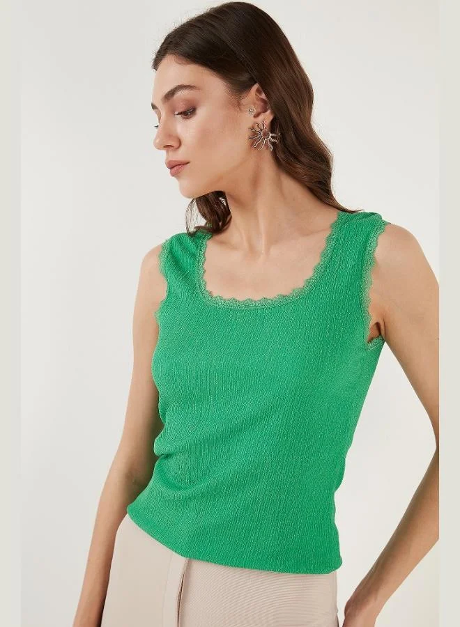 Lela Lela Slim Fit Thick Strap Lace Square Neck Crinkle Tank Top Women's Tank Top 5864979