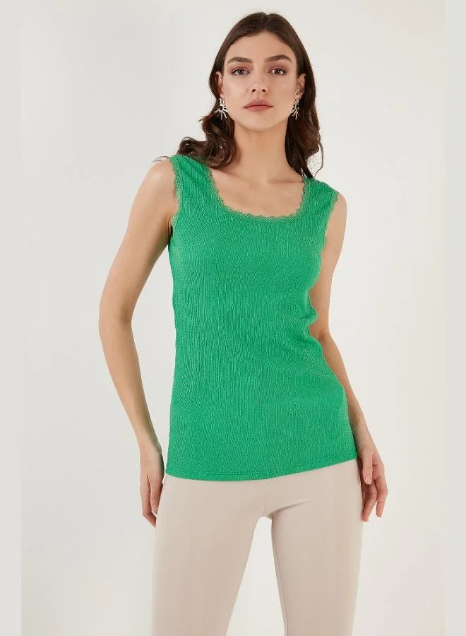 Lela Lela Slim Fit Thick Strap Lace Square Neck Crinkle Tank Top Women's Tank Top 5864979