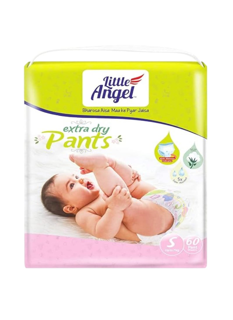 Little Angel Extra Dry Baby Pants Diaper Small Upto 7Kg Super Absorbent Core Up To 12 Hrs 60 Diapers - Image 1