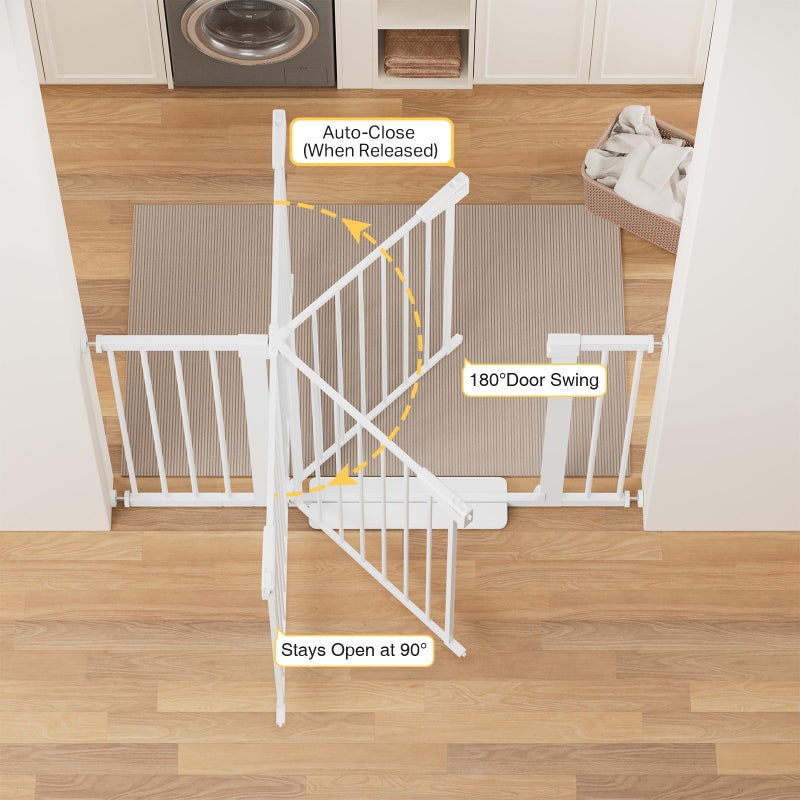 Cumbor 29.7-48" Baby Gate for Stairs, Mom's Choice Awards Winner-Dog Gates for Doorways, Auto Close Safety Pet Gate for Dogs Indoor, Easy Install Pressure Mounted Child Gate with Walk Thru Door, White - Image 4