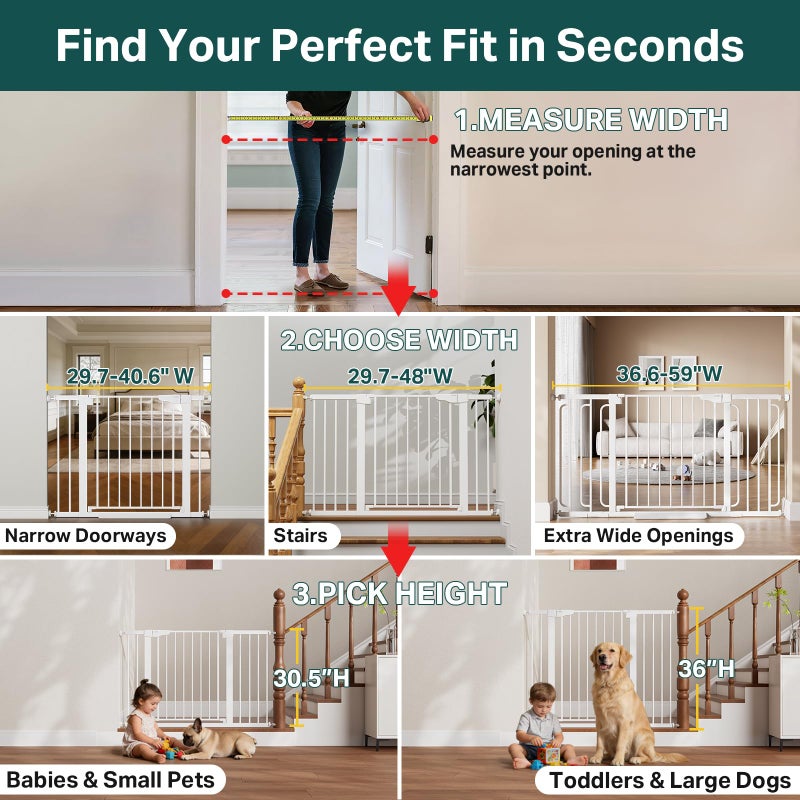 Cumbor 29.7-48" Baby Gate for Stairs, Mom's Choice Awards Winner-Dog Gates for Doorways, Auto Close Safety Pet Gate for Dogs Indoor, Easy Install Pressure Mounted Child Gate with Walk Thru Door, White - Image 3
