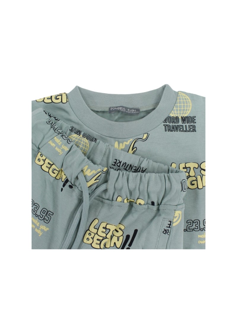 Pompelo Boys Cotton Outfit Set – Mint Prented - Image 3
