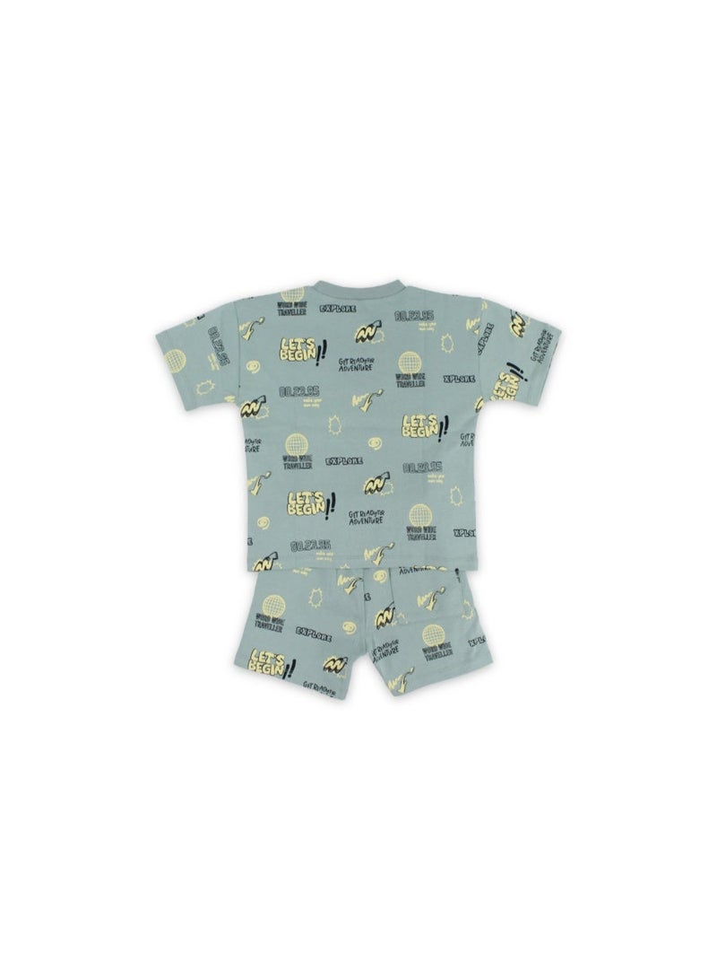Pompelo Boys Cotton Outfit Set – Mint Prented - Image 2