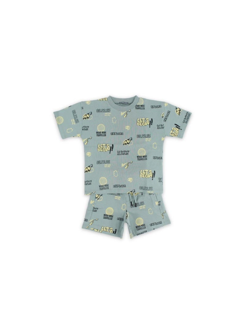 Pompelo Boys Cotton Outfit Set – Mint Prented - Image 1