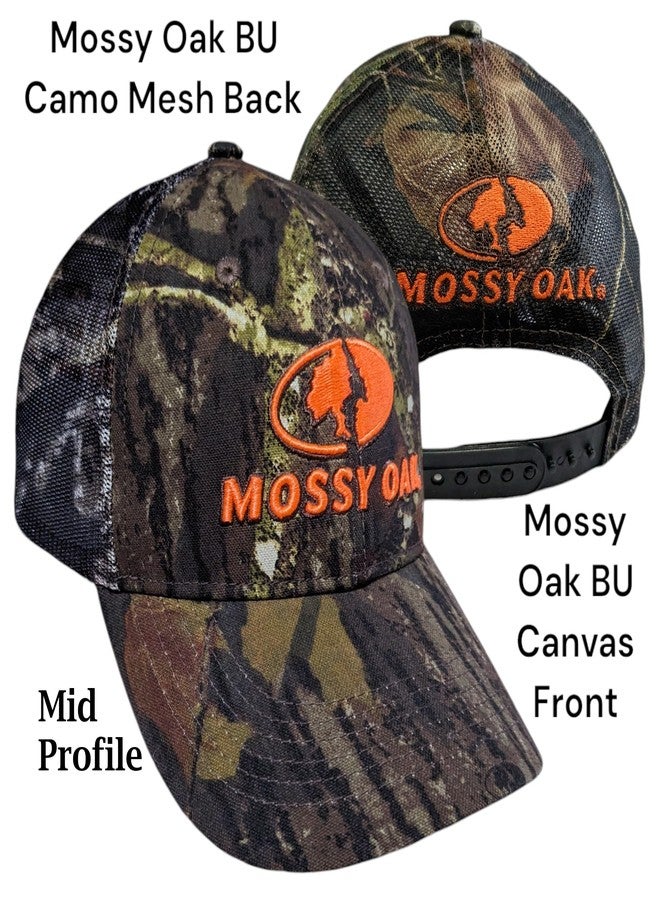 موسي أوك قبعة سائق شاحنة من Mossy Oak BU Blaze Orange Logo Camo MESH مع مشبك خلفي قابل للتعديل، وحزام ماص للعرق، وحافة منحنية مسبقًا (Break Up) - Image 3