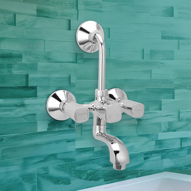 Hindware F740020CP Dove Hot and Cold Wall Mixer with Overhead Shower Provision Brass with Chrome Finish - Image 1