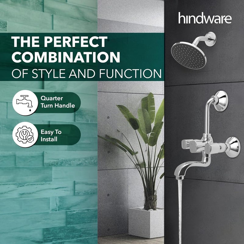 Hindware F740020CP Dove Hot and Cold Wall Mixer with Overhead Shower Provision Brass with Chrome Finish - Image 5