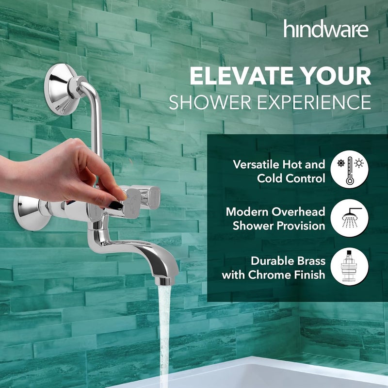 Hindware F740020CP Dove Hot and Cold Wall Mixer with Overhead Shower Provision Brass with Chrome Finish - Image 2
