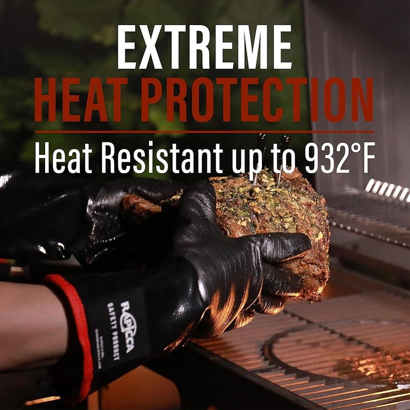 RAPICCA BBQ Gloves -Smoker, Grill, Cooking Barbecue Gloves, for Handling Heat Food Right on Your Fryer, Grill or Oven. Waterproof, Heat Resistant, Fireproof, Oil Resistant Neoprene Coating ?14-Inch ? - Image 2