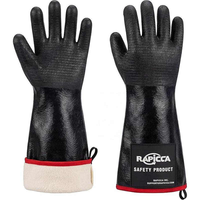 RAPICCA BBQ Gloves -Smoker, Grill, Cooking Barbecue Gloves, for Handling Heat Food Right on Your Fryer, Grill or Oven. Waterproof, Heat Resistant, Fireproof, Oil Resistant Neoprene Coating ?14-Inch ? - Image 1