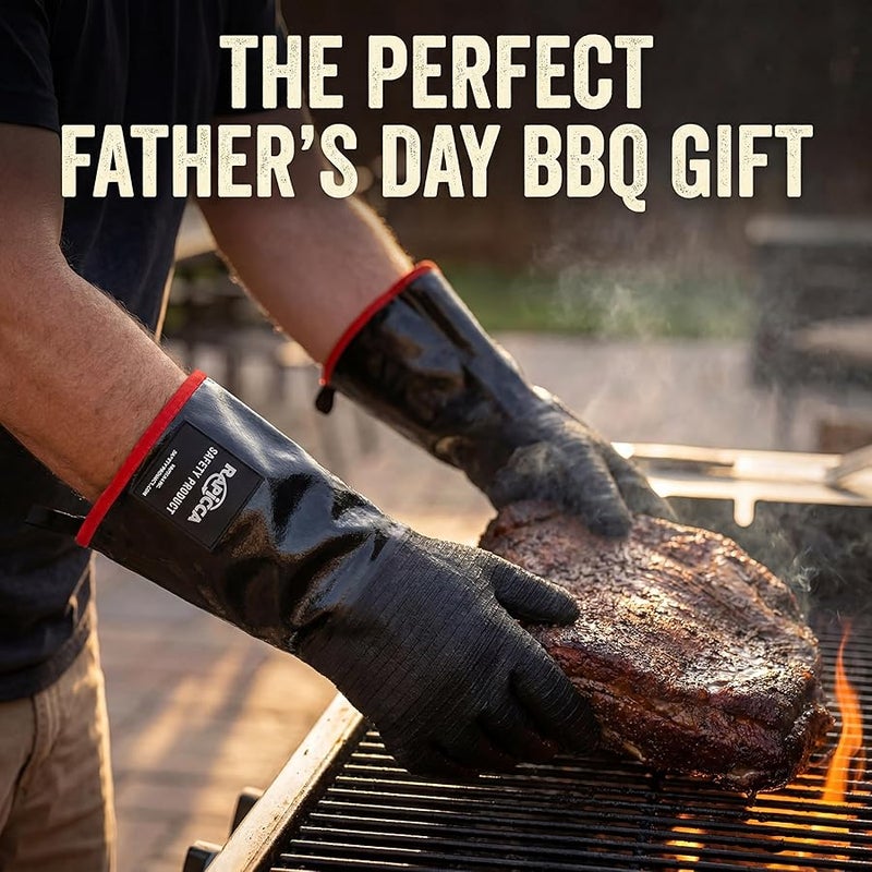 RAPICCA BBQ Gloves -Smoker, Grill, Cooking Barbecue Gloves, for Handling Heat Food Right on Your Fryer, Grill or Oven. Waterproof, Heat Resistant, Fireproof, Oil Resistant Neoprene Coating ?14-Inch ? - Image 3