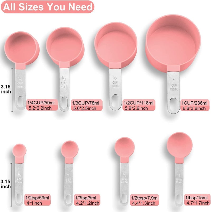SEMITO Measuring Cups Spoon Combo for Dry or LiquidKitchen Gadgets for Cooking Baking CakesMeasuring Cup Set Combo with Handles Set of 4 Cups 4 Spoons Pink - Image 2