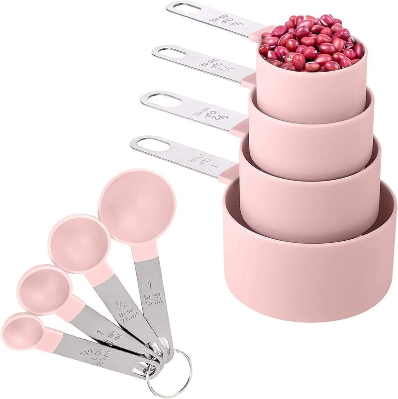 SEMITO Measuring Cups Spoon Combo for Dry or LiquidKitchen Gadgets for Cooking Baking CakesMeasuring Cup Set Combo with Handles Set of 4 Cups 4 Spoons Pink - Image 1