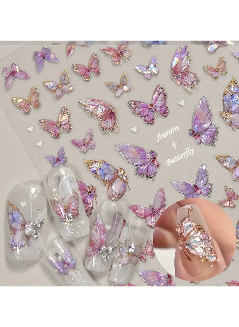 Goolsky Sparkling 5D Butterfly Nail Art Stickers - Self-Adhesive, Hypoallergenic Decals for DIY Manicure & Pedicure - Image 4