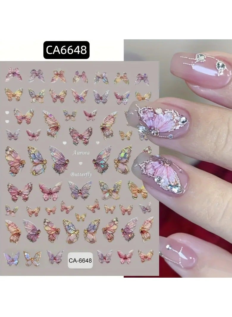 Goolsky Sparkling 5D Butterfly Nail Art Stickers - Self-Adhesive, Hypoallergenic Decals for DIY Manicure & Pedicure - Image 1
