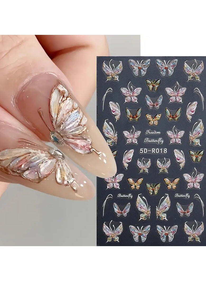 Goolsky Sparkling 5D Butterfly Nail Art Stickers - Self-Adhesive, Hypoallergenic Decals for DIY Manicure & Pedicure - Image 2