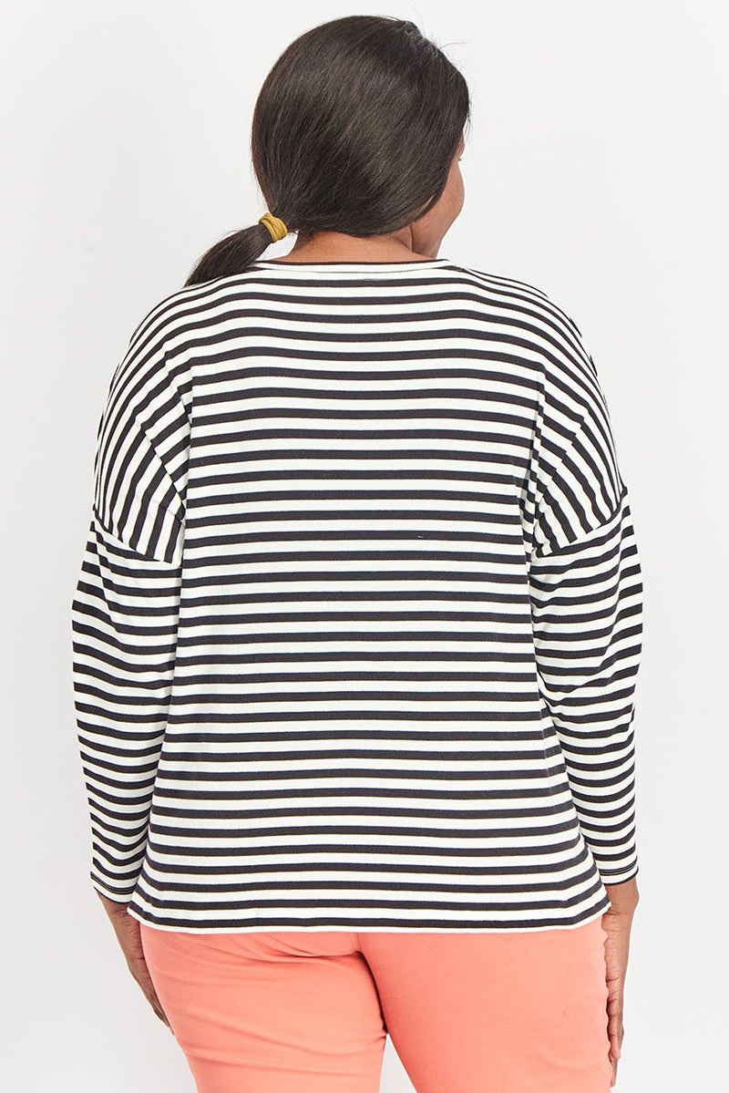 Tchibo Women Round Neck Long Sleeve Stripe Top, Black - Image 3