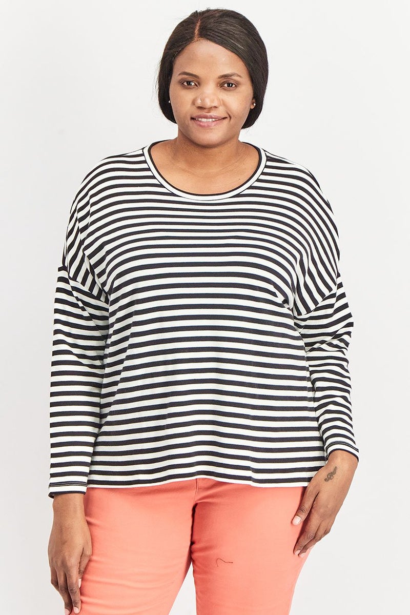 Tchibo Women Round Neck Long Sleeve Stripe Top, Black - Image 1