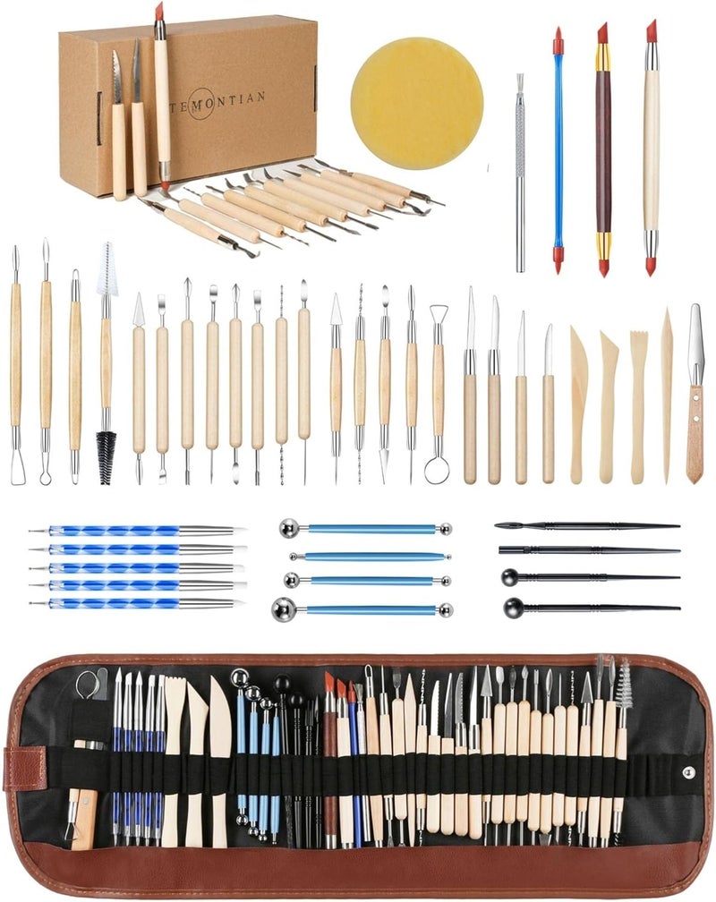 TEMONTIAN Clay Sculpting Tools,Air Dry,Pottery Tools,44 Pcs Double Sided Polymer Clay Tools Kit,Ceramics, Modeling Tools with Carrying Case Bag - Image 1